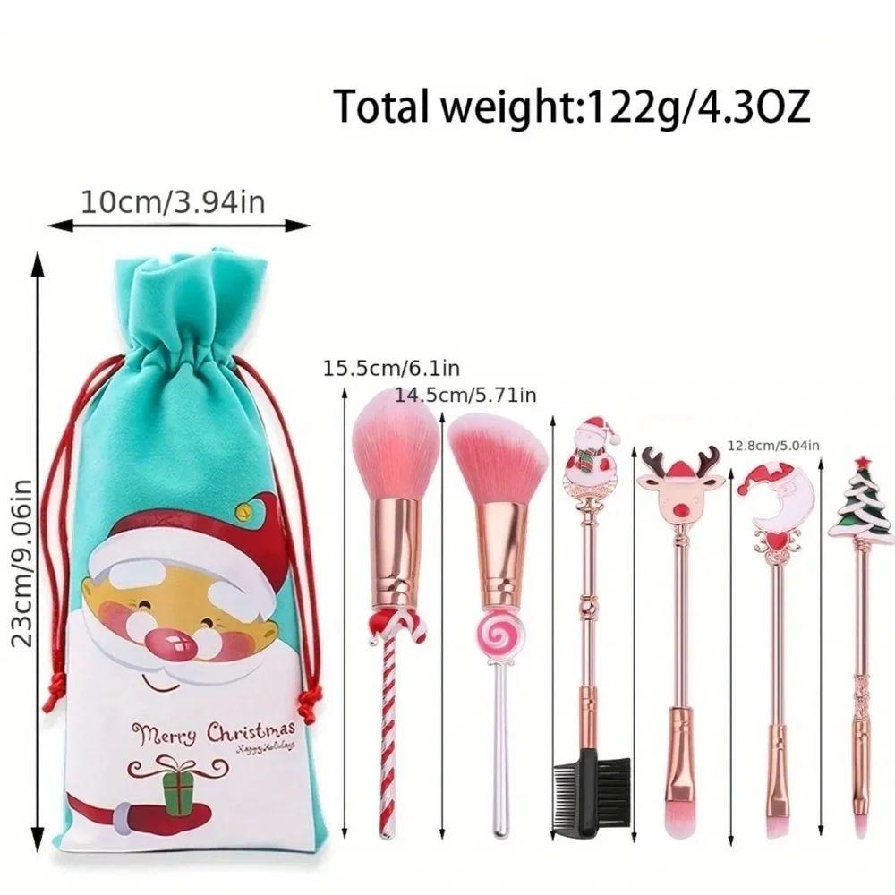 6 Piece Christmas Makeup Brush Set, Christmas Makeup Brushes